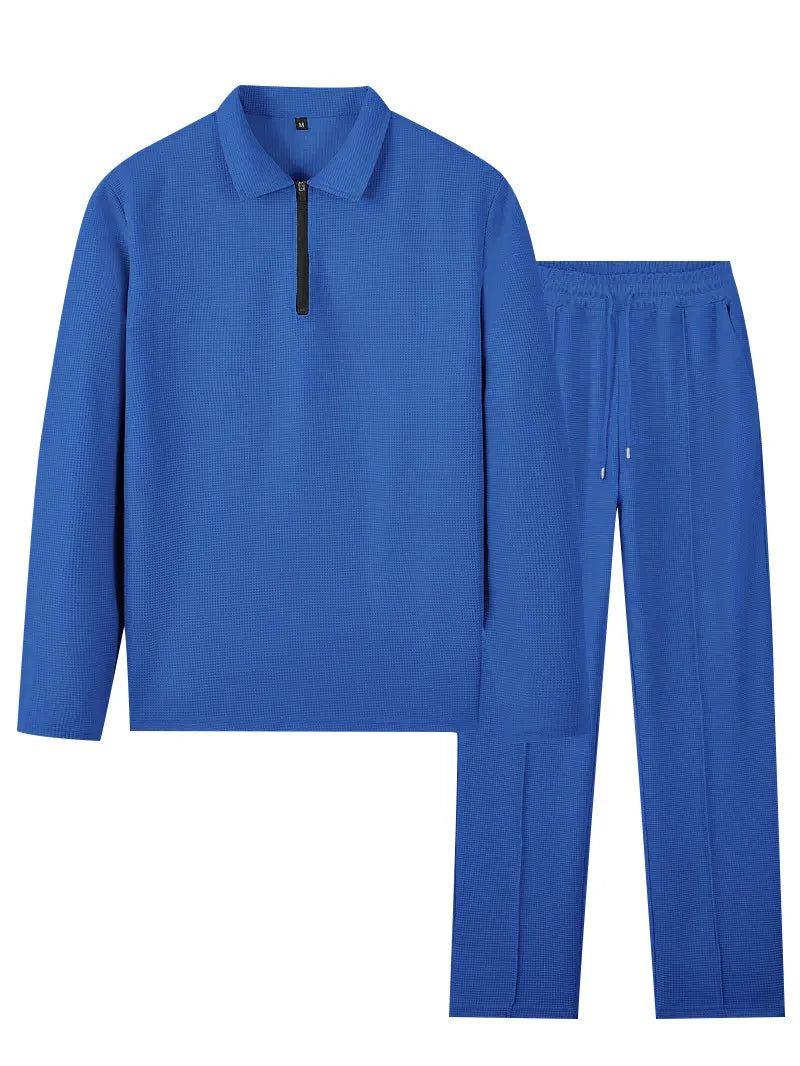 Ensemble polo homme à manches longues gaufrées avec pantalon assorti