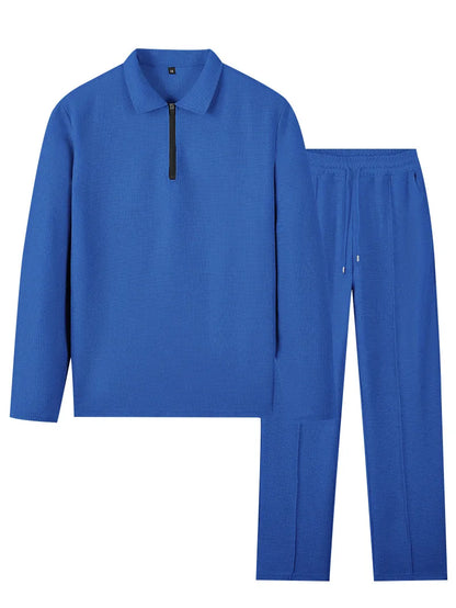 Ensemble polo homme à manches longues gaufrées avec pantalon assorti