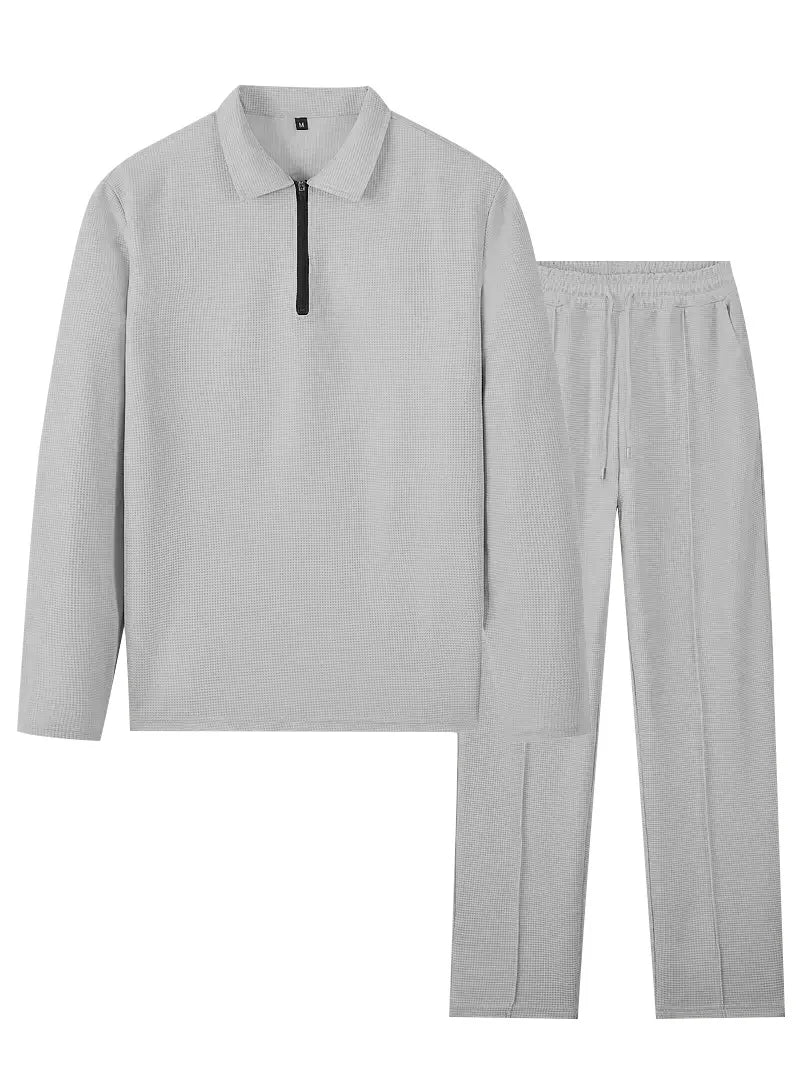 Ensemble polo homme à manches longues gaufrées avec pantalon assorti