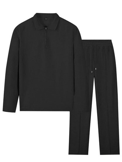 Ensemble polo homme à manches longues gaufrées avec pantalon assorti