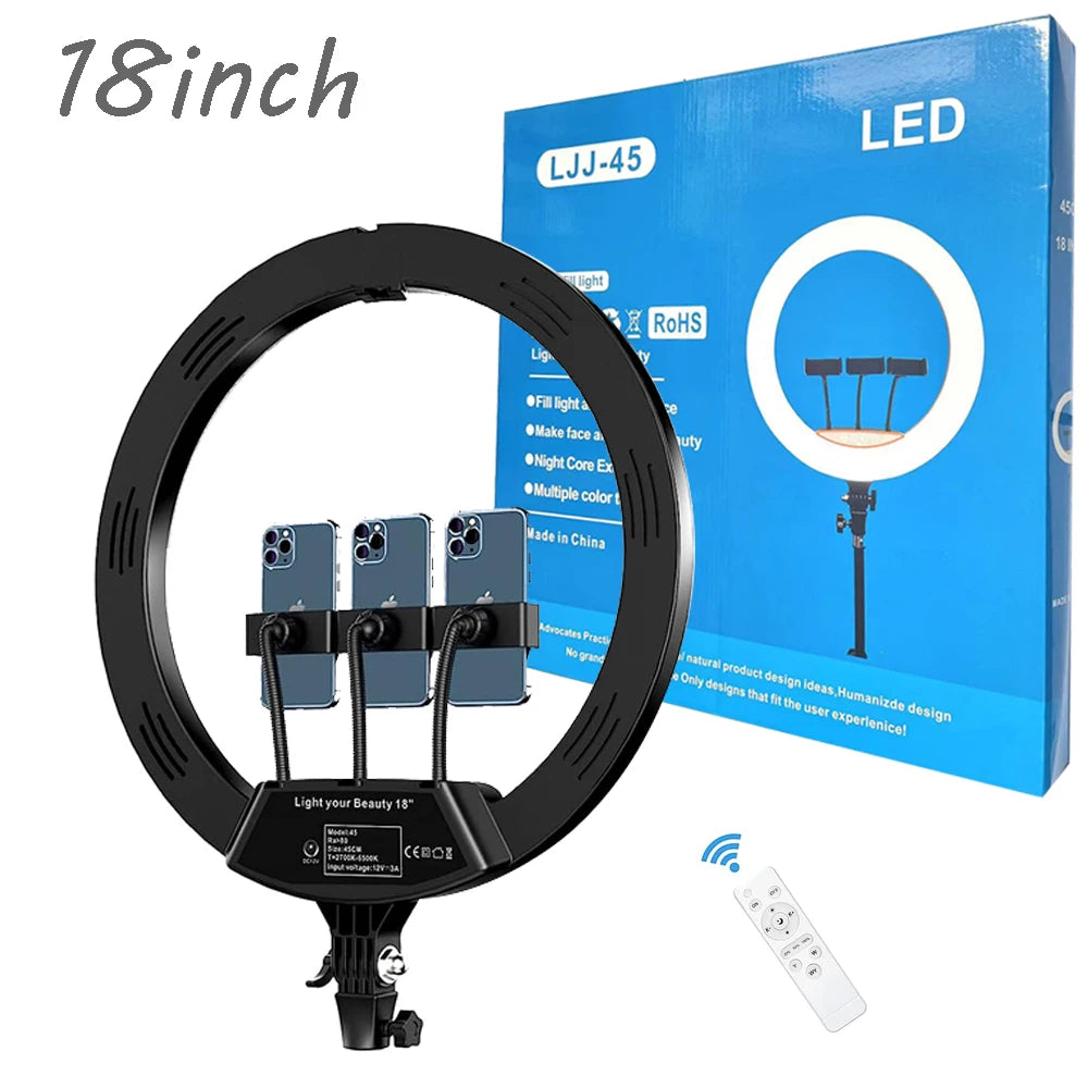Anneau lumineux LED dimmable de 18 pouces avec trépied
