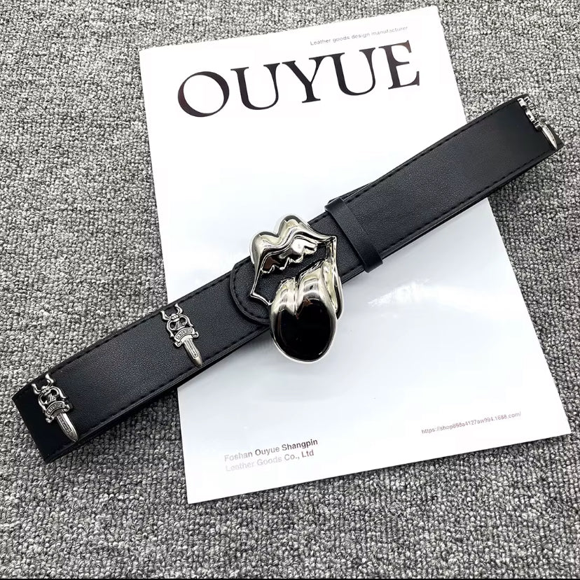 Ceintures en cuir noir avec boucles en métal sculpté – Style gothique & vintage