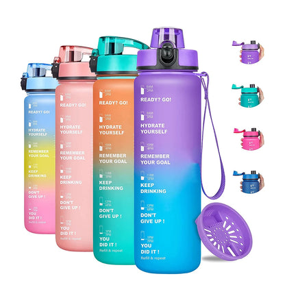 Gourde de sport 950 ml sans BPA avec repère horaire et bouchon rabattable