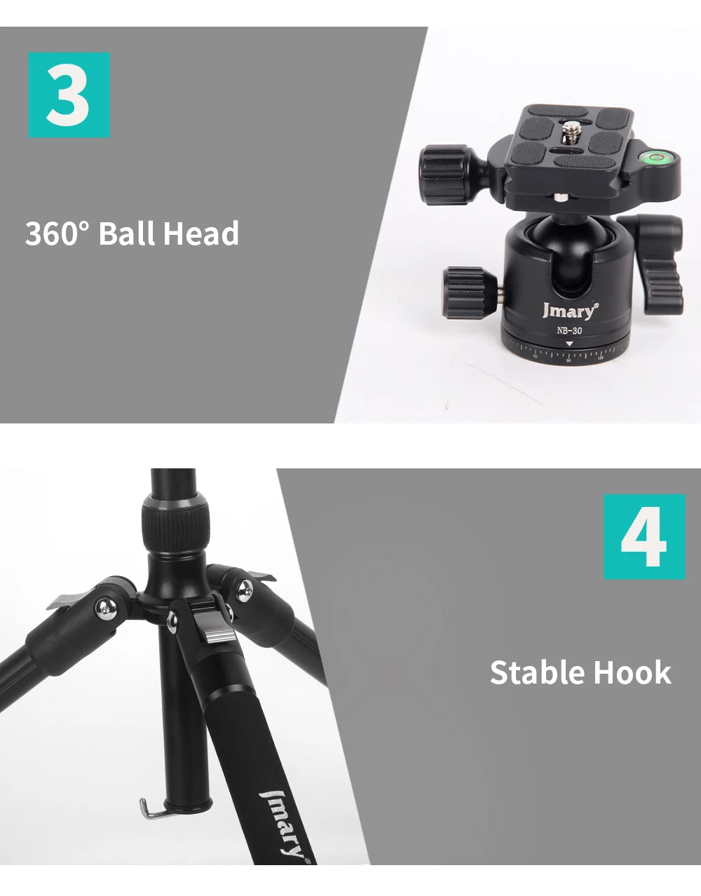 Trépied professionnel Jmary en aluminium pour appareil photo – KT235-NB30A