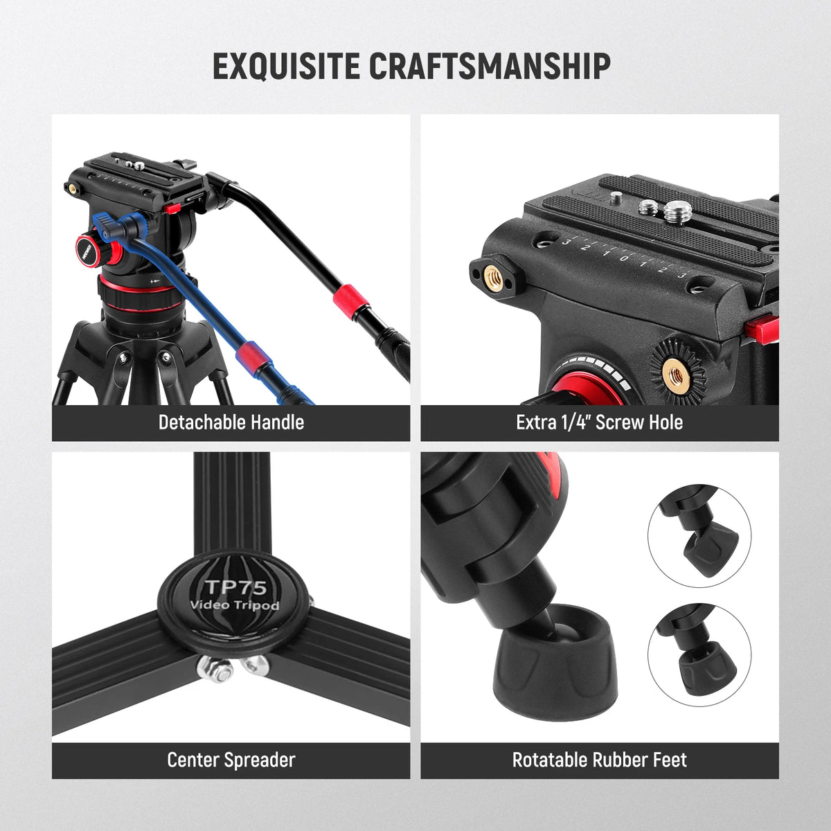 Trépied professionnel NEEWER TP75 avec tête hydraulique et bras articulé