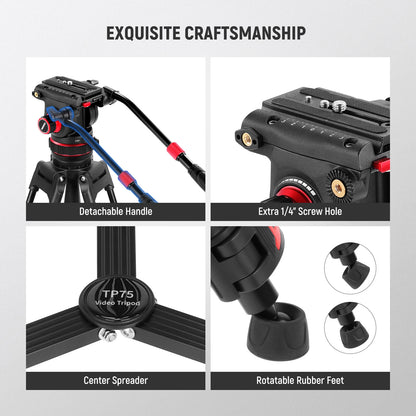 Trépied professionnel NEEWER TP75 avec tête hydraulique et bras articulé