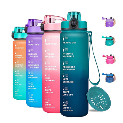 Gourde de sport 950 ml sans BPA avec repère horaire et bouchon rabattable