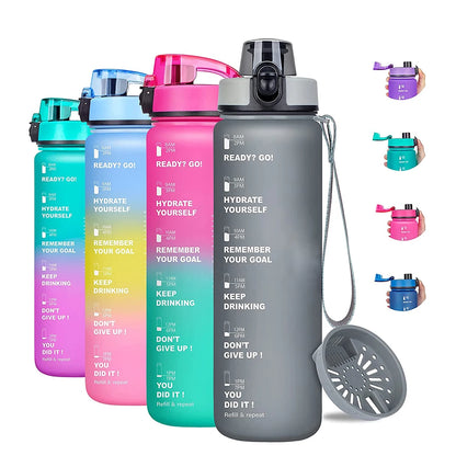 Gourde de sport 950 ml sans BPA avec repère horaire et bouchon rabattable