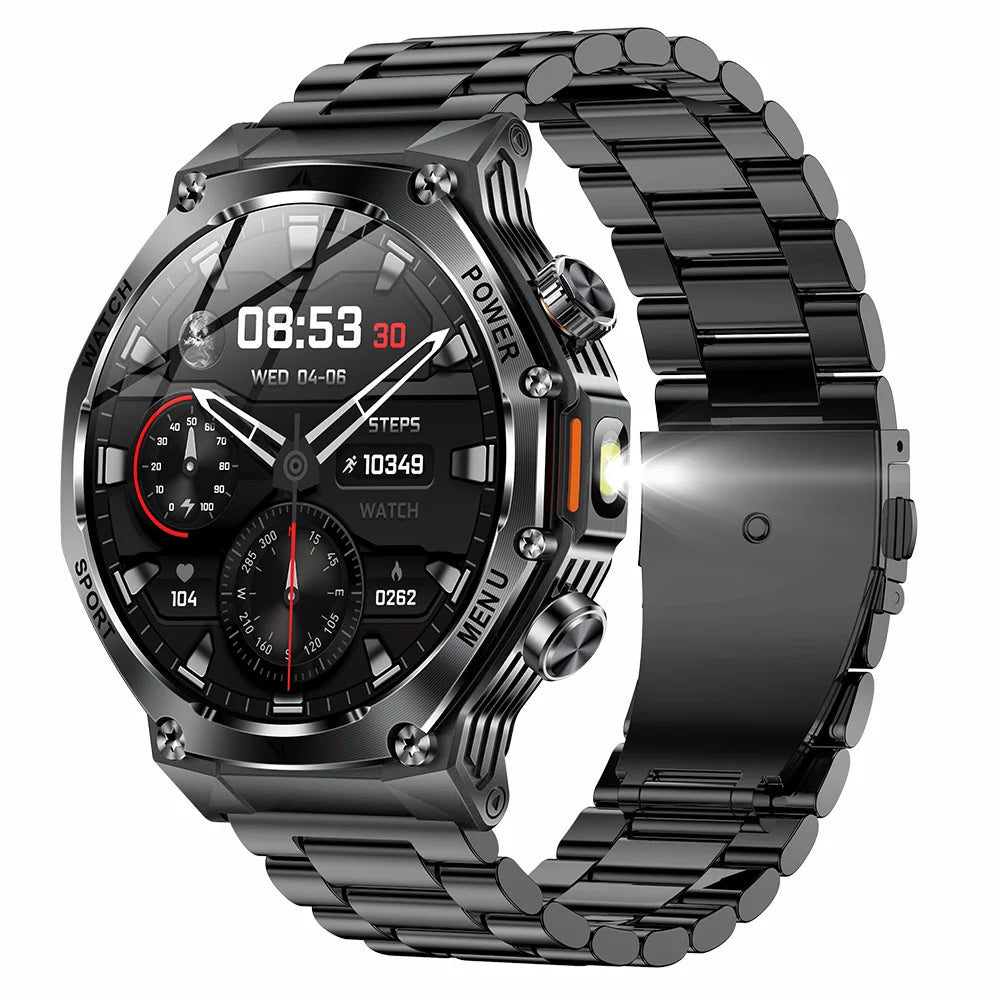 2025 AK82 Smartwatch 1.8inch Screen BT Call Heart Rate Blood Oxygen IP68 Waterproof Outdoor Sports Smart Watch with Flashlight