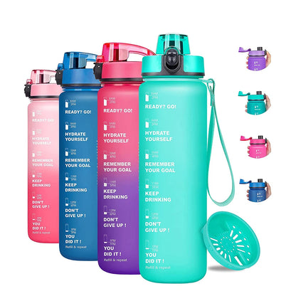 Gourde de sport 950 ml sans BPA avec repère horaire et bouchon rabattable