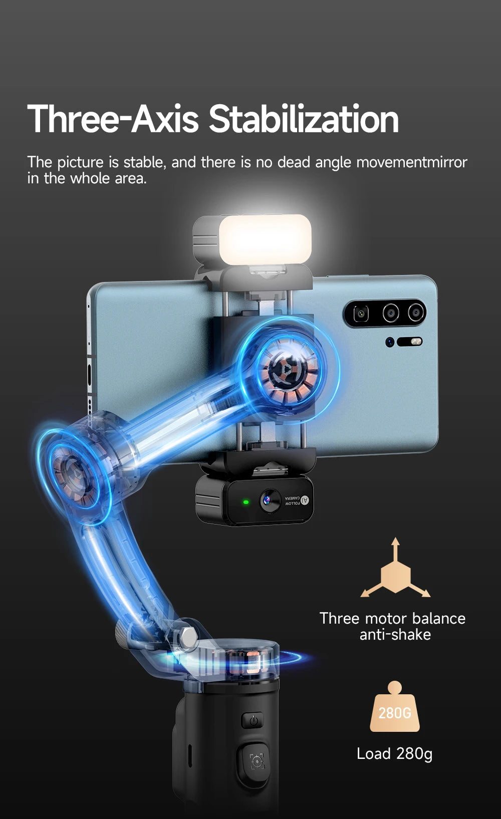 Stabilisateur smartphone M03 à 3 axes avec suivi IA