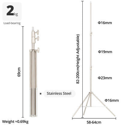 Pied d’éclairage AMBITFUL en acier inoxydable – réglable de 69 à 200 cm