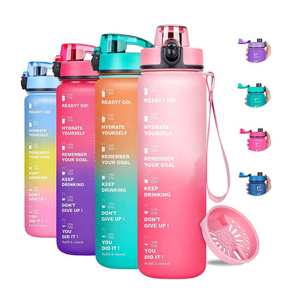Gourde de sport 950 ml sans BPA avec repère horaire et bouchon rabattable