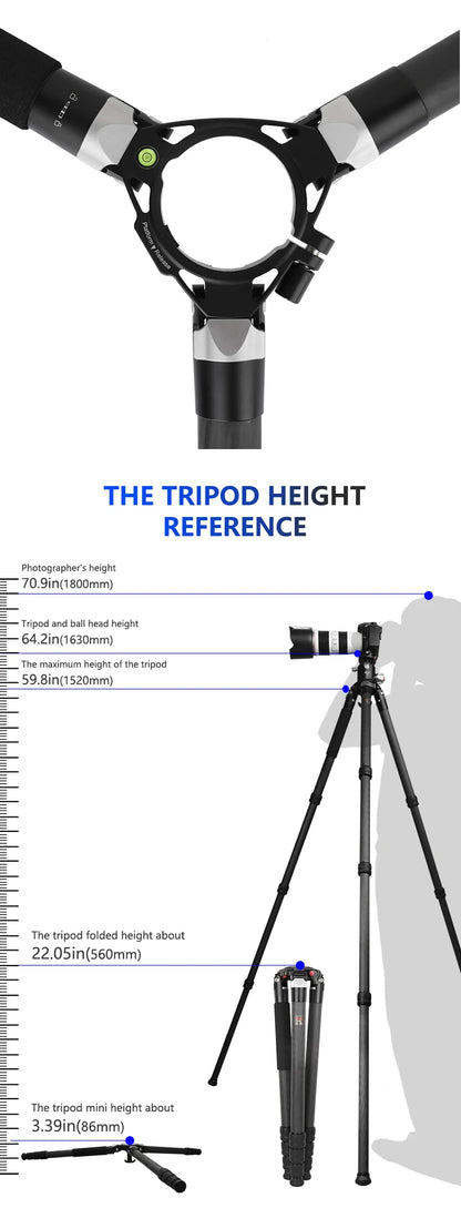 Trépied télescopique en fibre de carbone pour appareil photo et vidéo