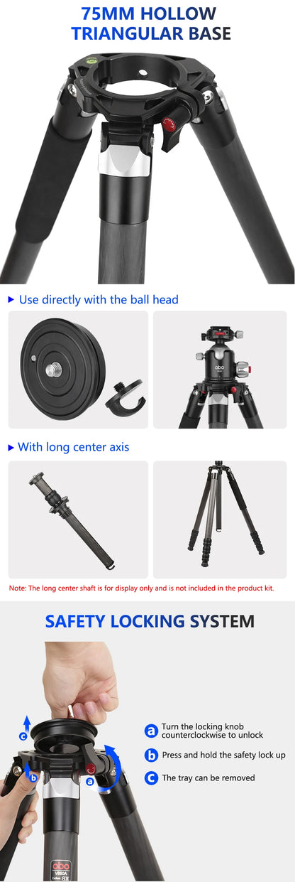 Trépied télescopique en fibre de carbone pour appareil photo et vidéo
