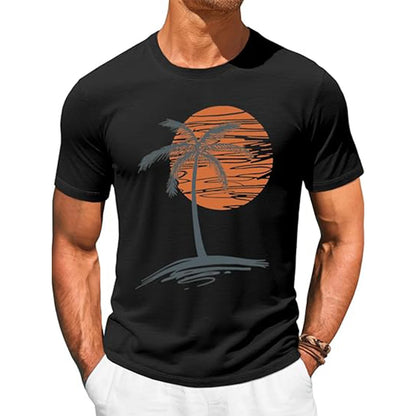 T-shirt hawaïen vintage pour homme en coton – manches courtes, motif palmier
