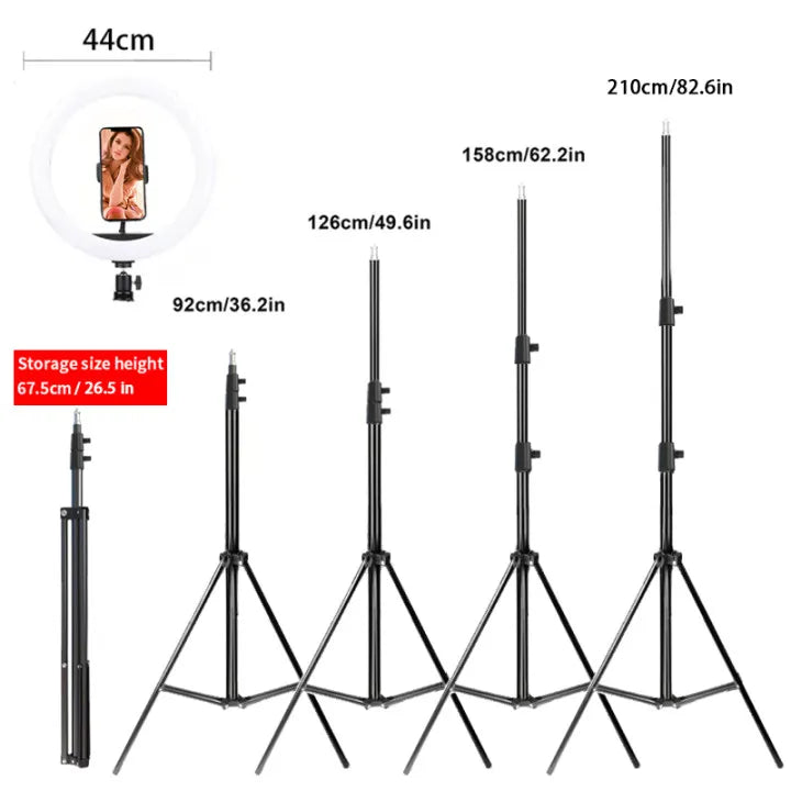 Pied d’éclairage pliable de 2,1 m pour anneau lumineux et streaming – JP-170