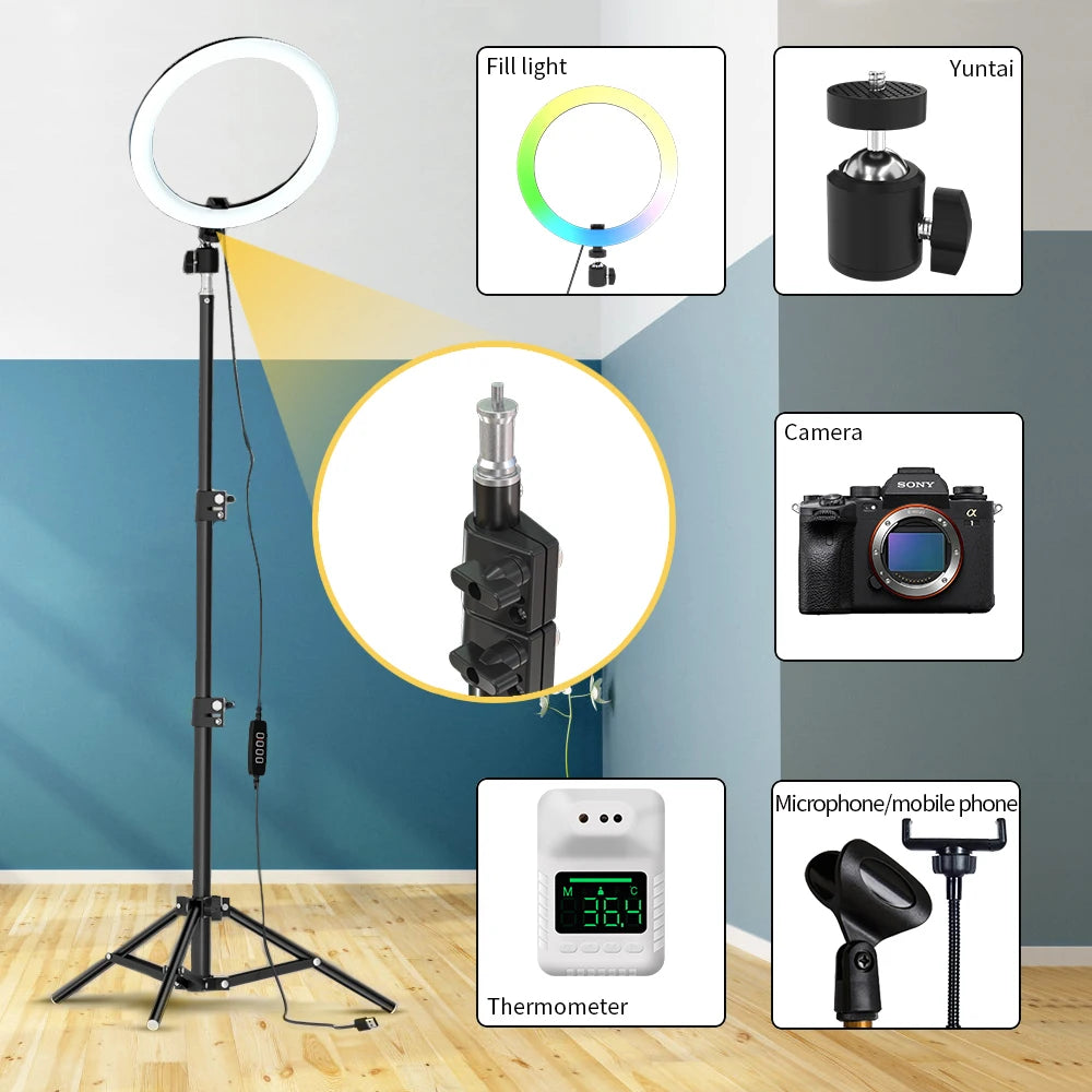 Pied d’éclairage pliable de 2,1 m pour anneau lumineux et streaming – JP-170