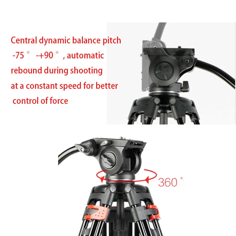 Trépied vidéo professionnel en aluminium avec tête hydraulique fluide – hauteur maximale 1,8 m