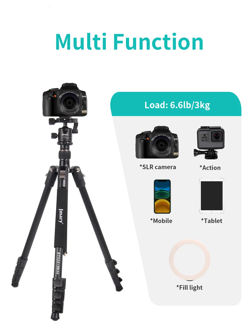 Trépied professionnel Jmary en aluminium pour appareil photo – KT235-NB30A