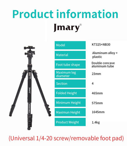 Trépied professionnel Jmary en aluminium pour appareil photo – KT235-NB30A