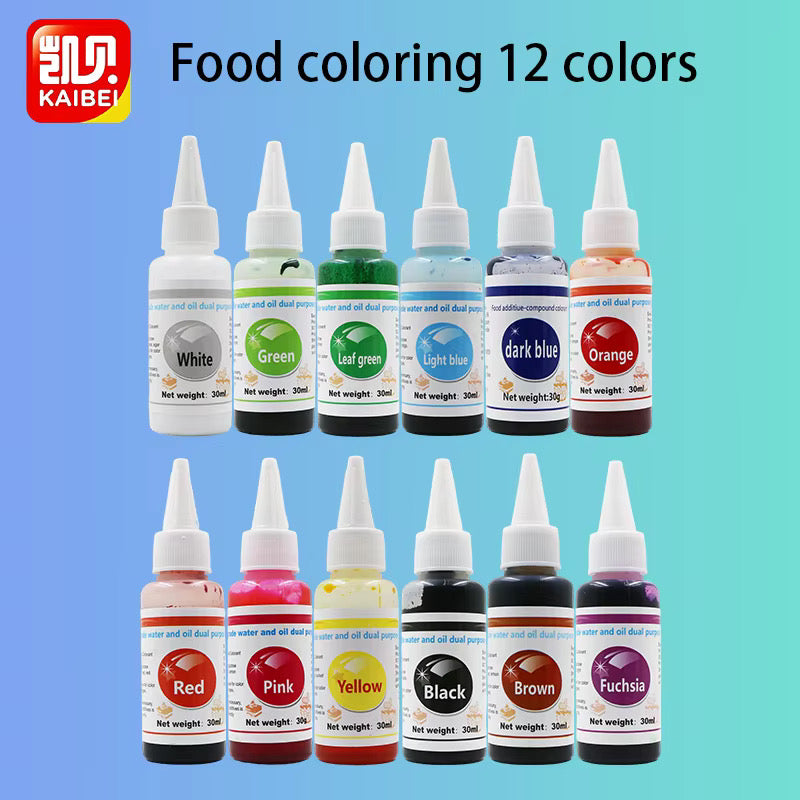Colorants Alimentaires KAIBEI – Lot de 12 Couleurs (30ml)