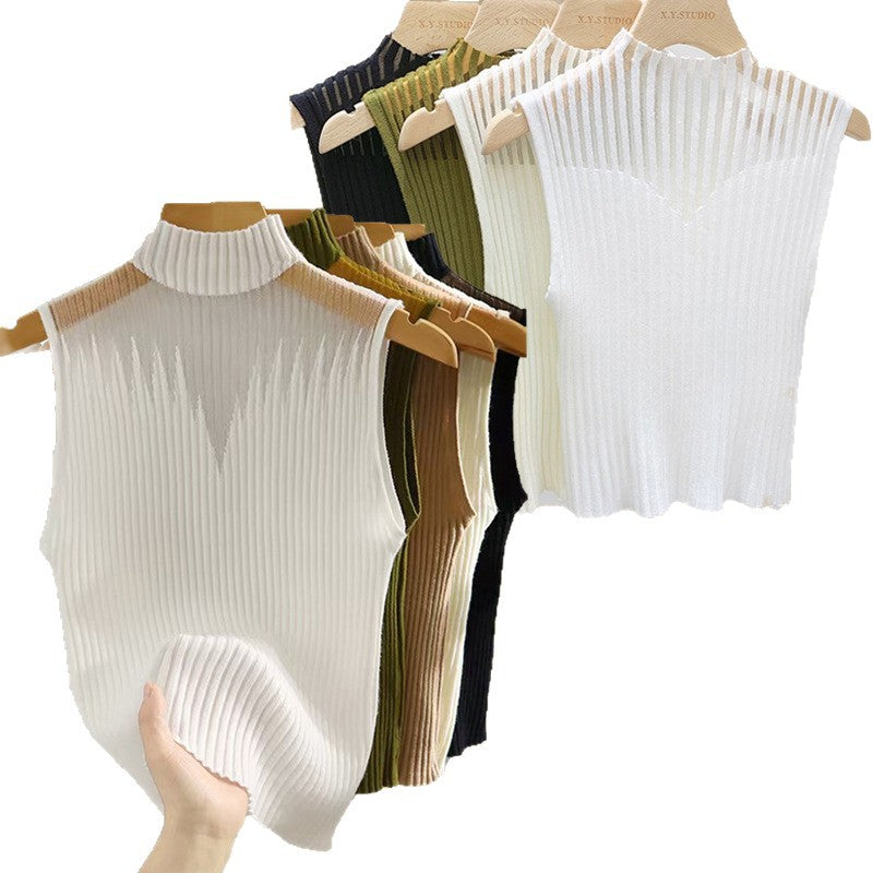 Haut en maille sans manches pour femme avec col élégant