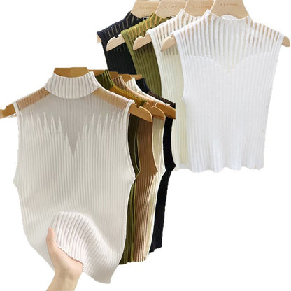 Haut en maille sans manches pour femme avec col élégant