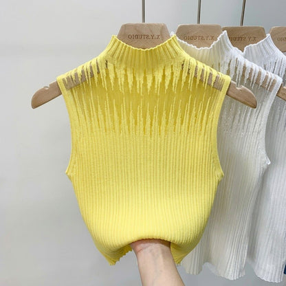 Haut en maille sans manches pour femme avec col élégant