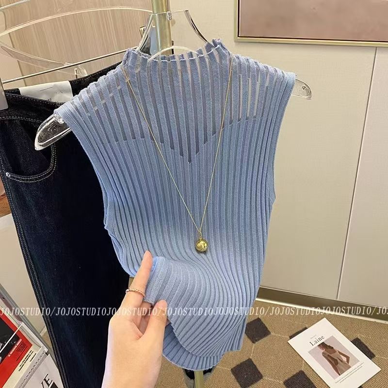 Haut en maille sans manches pour femme avec col élégant