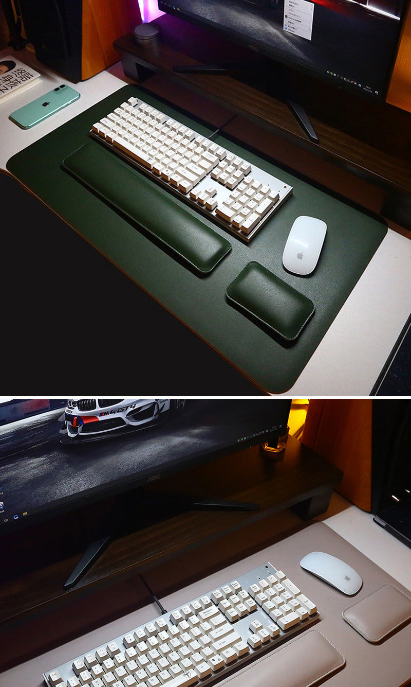 Grand tapis de souris en cuir avec repose-poignets pour clavier