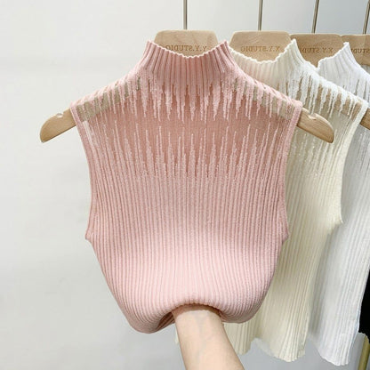 Haut en maille sans manches pour femme avec col élégant