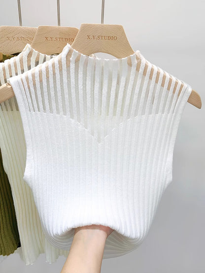 Haut en maille sans manches pour femme avec col élégant