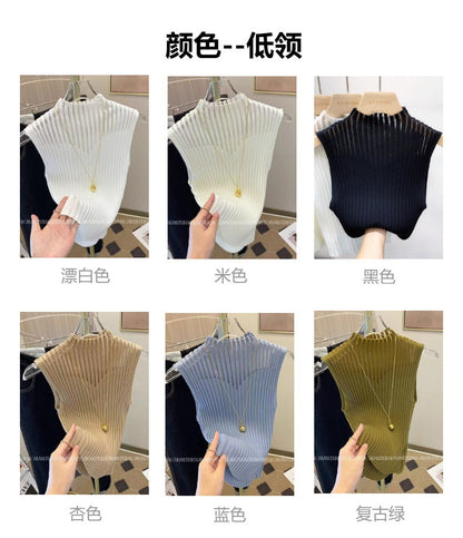 Haut en maille sans manches pour femme avec col élégant
