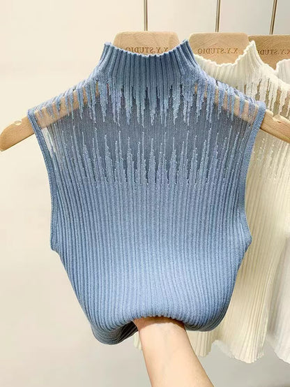 Haut en maille sans manches pour femme avec col élégant