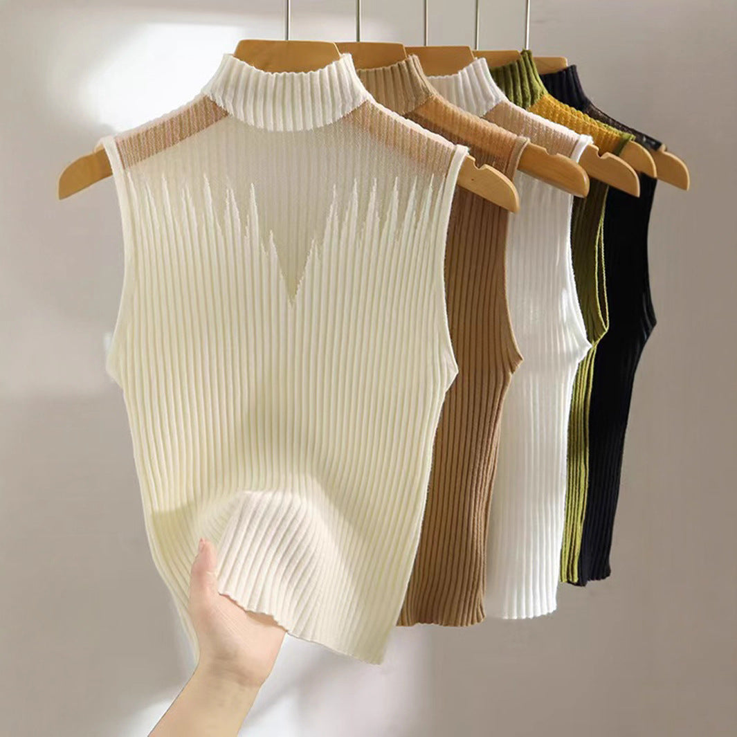 Haut en maille sans manches pour femme avec col élégant