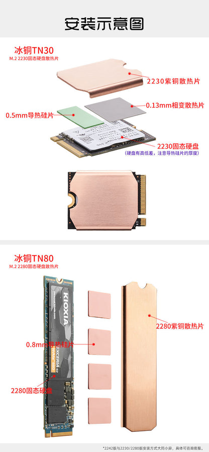 Dissipateur thermique en cuivre pour SSD M.2 – formats 2230, 2242 et 2280