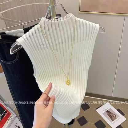 Haut en maille sans manches pour femme avec col élégant