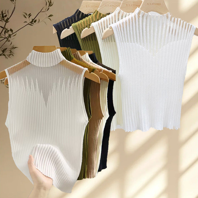 Haut en maille sans manches pour femme avec col élégant