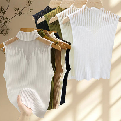 Haut en maille sans manches pour femme avec col élégant