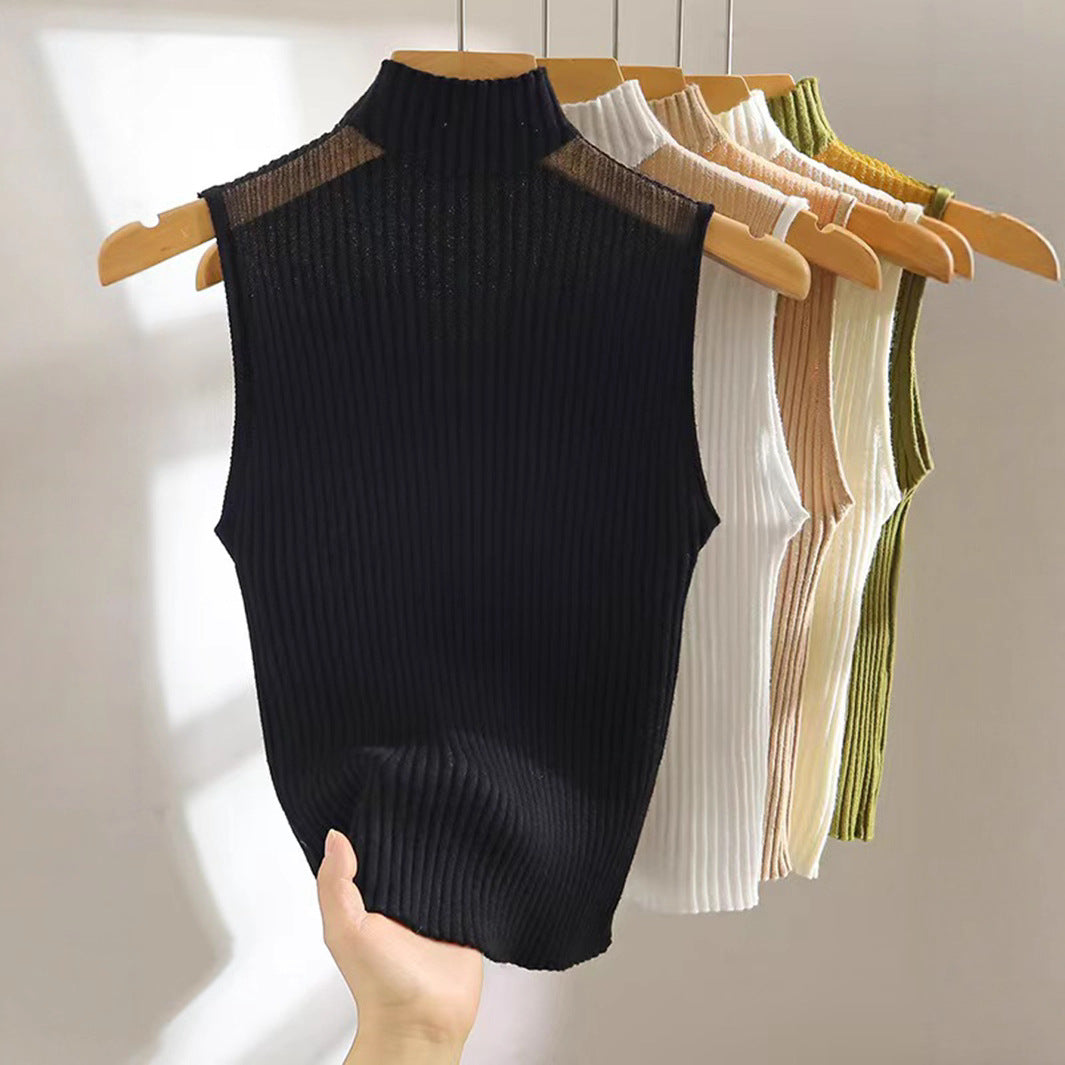Haut en maille sans manches pour femme avec col élégant