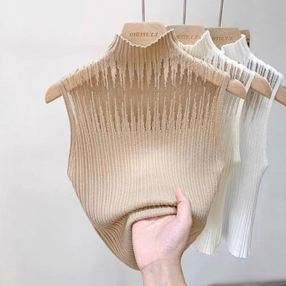 Haut en maille sans manches pour femme avec col élégant