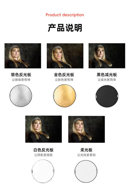 Réflecteur photo pliable 5-en-1 – formats de 30 à 110 cm
