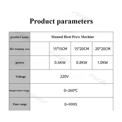 Presse manuelle à transfert thermique – plusieurs formats