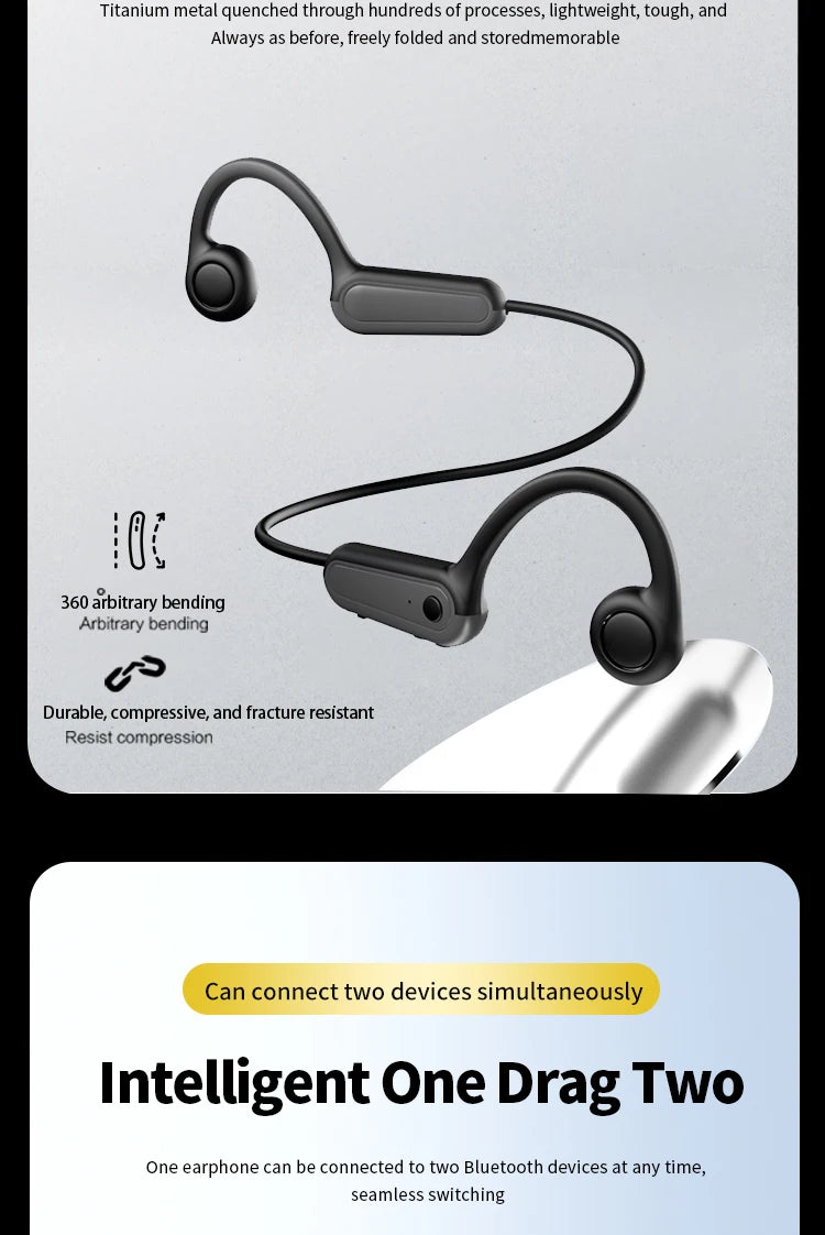 Écouteurs B8 à conduction osseuse, Bluetooth 5.3