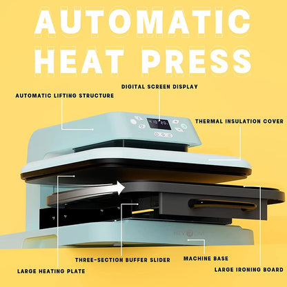 Presse à chaud automatique HTVRONT 15 × 15 pouces – 1 500 W