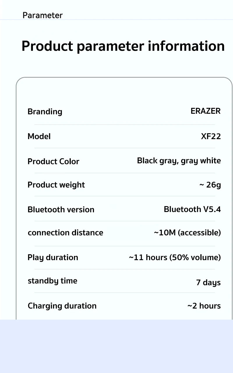 Écouteurs sportifs ERAZER XF22 à conduction osseuse, Bluetooth 5.4