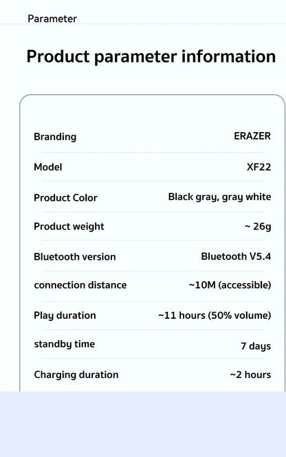 Écouteurs sportifs ERAZER XF22 à conduction osseuse, Bluetooth 5.4