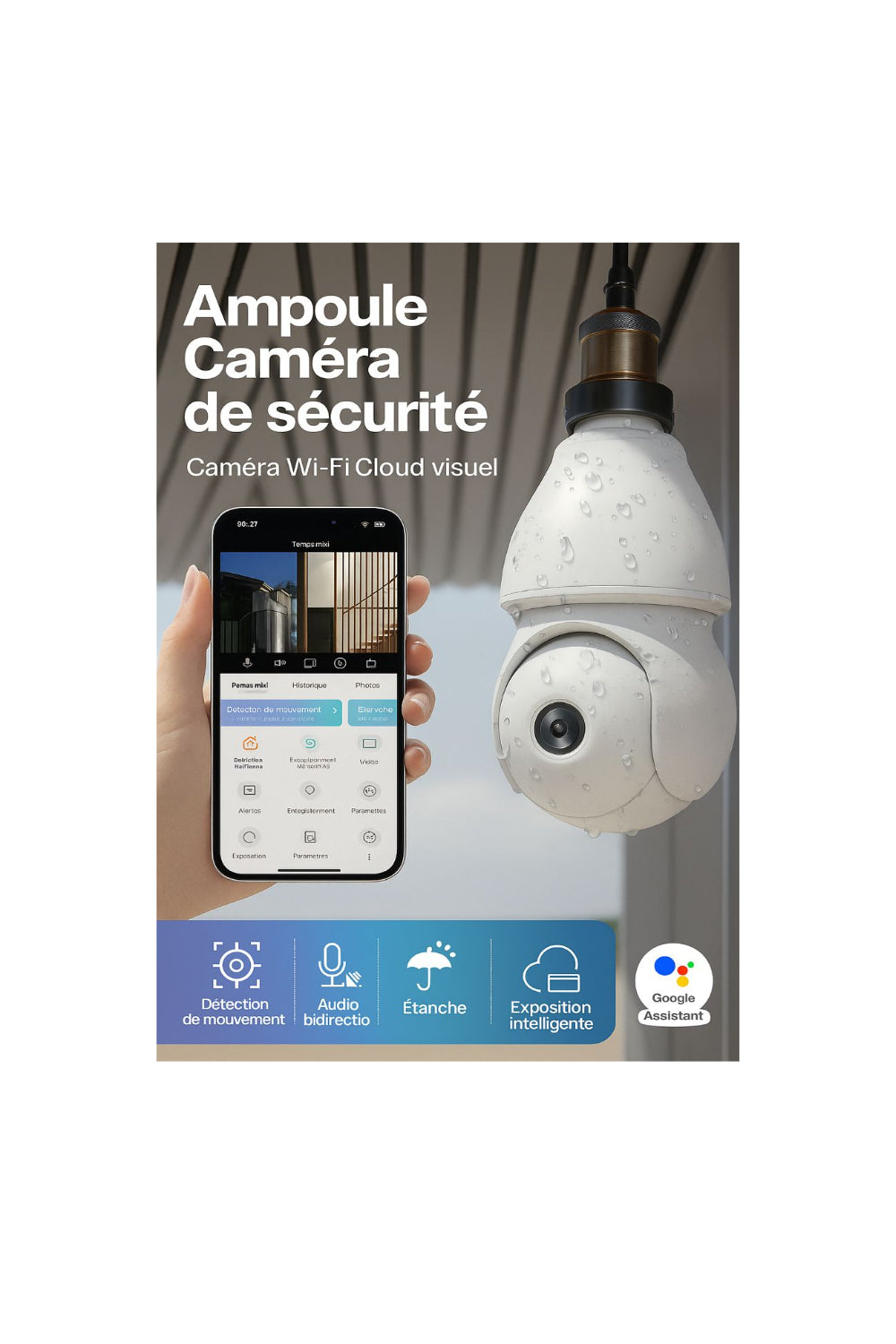 Ampoule Caméra de Sécurité Wi-Fi Intelligente