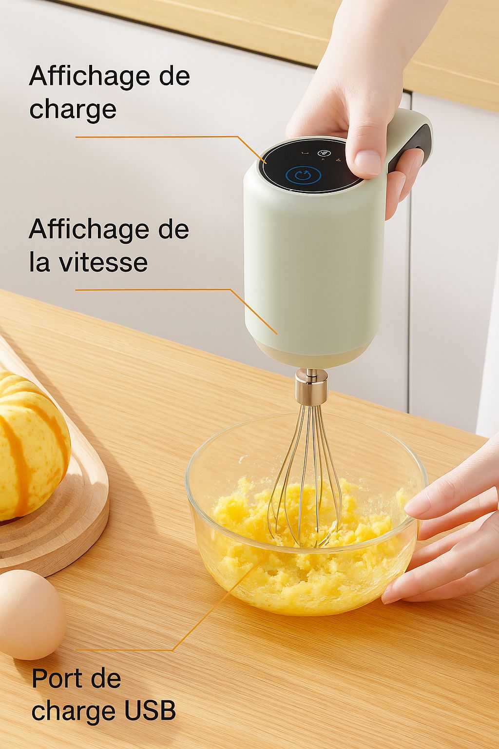 Batteur Électrique Rechargeable - Affichage Tactile & Port USB